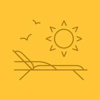 Beach rest color linear icon. Beach chair with birds and rising sun. Thin line outline symbols on color background. Vector illustration