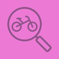 Bike for rent search color linear icon. Magnifying glass with bicycle. Thin line outline symbols on color background. Vector illustration