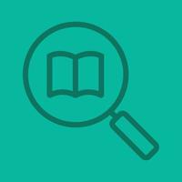 Book search color linear icon. Magnifying glass with book. Thick line outline symbols on color background. Vector illustration