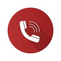 Handset flat design long shadow glyph icon. Incoming call. Hotline. Telephone support. Vector silhouette illustration