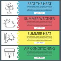 Summer web banner templates set. Fan, summer weather, air conditioner. Website color menu items with linear icons. Vector headers design concepts