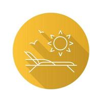 Beach rest flat linear long shadow icon. Beach chair with birds and rising sun. Vector outline symbol