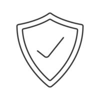 Security check linear icon. Thin line illustration. Protection shield with tick mark contour symbol. Vector isolated outline drawing