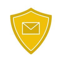 Email security glyph color icon. Sms message inside protection shield. Spam protection. Silhouette symbol on white background. Negative space. Vector illustration