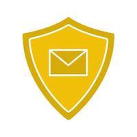 Email security glyph color icon. Sms message inside protection shield. Spam protection. Silhouette symbol on white background. Negative space. Vector illustration