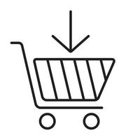 Add to cart linear icon. Thin line illustration. Buy contour symbol with down arrow. Vector isolated outline drawing