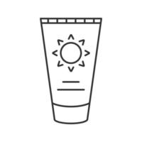 Sun cream linear icon. Thin line illustration. Suntan lotion contour symbol. Vector isolated outline drawing