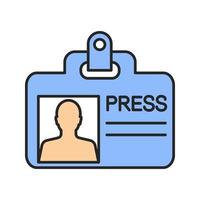 Press ID card color icon. Journalist badge. Isolated vector illustration