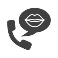 Phone sex glyph icon. Silhouette symbol. Handset with woman's lips inside speech bubble. Negative space. Vector isolated illustration