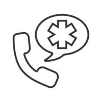 Emergency phone call to hospital. Linear icon. Thin line illustration. Handset with star of life inside speech bubble. Contour symbol. Vector isolated outline drawing