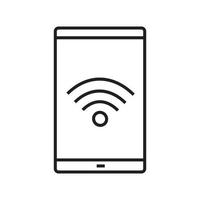 Smartphone wifi connection glyph icon. Silhouette symbol. Smart phone with wi fi signal. Negative space. Vector isolated illustration