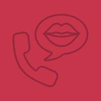 Phone sex color linear icon. Handset with woman's lips inside speech bubble. Thin line outline symbols on color background. Vector illustration