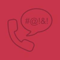 Offensive phone talk color linear icon. Cursing. Handset with censored swearing words inside chat bubble. Thin line outline symbols on color background. Vector illustration