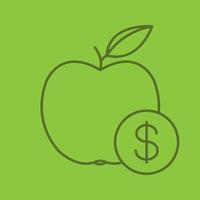 icono lineal de color de precio de fruta. manzana con signo de dólar. símbolos de contorno de línea fina sobre fondo de color. ilustración vectorial vector