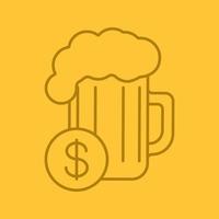 comprar cerveza icono lineal de color. vaso de cerveza con signo de dólar. símbolos de contorno de línea fina sobre fondo de color. ilustración vectorial vector