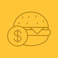 Comprar icono lineal de color de hamburguesa. precio de la hamburguesa. símbolo de contorno de línea delgada sobre fondo de color. ilustración vectorial vector