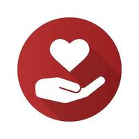 Charity flat design long shadow icon. Heart care. Give love. Vector silhouette symbol