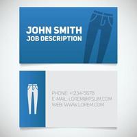 Business card print template with skinny jeans logo. Women's pants shop. Stationery design concept. Vector illustration