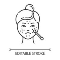 Spot treatmeant linear icon. Skincare procedure. Cleansing for problematic skin. Medical product. Thin line illustration. Contour symbol. Vector isolated outline drawing. Editable stroke