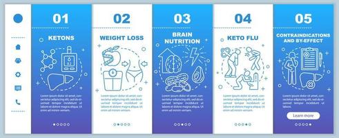 Plantilla de vector de páginas web móviles de incorporación de dieta cetogénica. idea de interfaz de sitio web de teléfono inteligente sensible. alimentación cetogénica y nutrición saludable. paso paso a paso de la página web pantallas de degradado. concepto de color