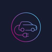 electric car with plug, EV, linear style icon vector