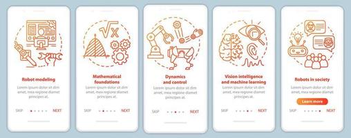 Robotics courses onboarding mobile app page screen vector template. Study robot engineering. Walkthrough website steps with linear illustrations. UX, UI, GUI smartphone interface concept