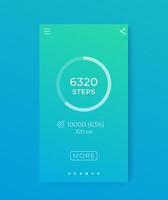 Fitness app, activity tracker, pedometer, step counter mobile interface for smartphone vector