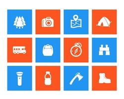 Hiking and camping icons set vector