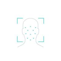Face recognition, biometric identification, facial scan line icon vector