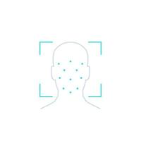 Face recognition, biometric identification, facial scan line icon vector