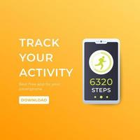 Fitness app, activity tracker for smartphone, pedometer, step counter vector