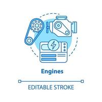 Engines blue concept icon. Power source idea thin line illustration. Modern motors, mechanism. Innovative energy source and engineering. Vector isolated outline drawing. Editable stroke