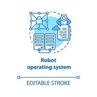 Icono de concepto azul del sistema operativo del robot. robótica asegurada ilustración de línea fina de idea de software. tecnologías de la información y programación innovadora. dibujo de contorno aislado vectorial. trazo editable vector