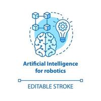 Artificial intelligence for robotics blue concept icon. Smart computer system idea thin line illustration. Machine knowledge. Thinking and analysing. Vector isolated outline drawing. Editable stroke