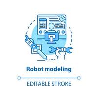 Robot modeling blue concept icon. Creating computers idea thin line illustration. Making design of electronics, devices. Developing robotics. Vector isolated outline drawing. Editable stroke