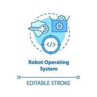 Icono de concepto azul del sistema operativo del robot. Ilustración de línea fina de idea de software de robótica. tecnologías de la información y programación innovadora. dibujo de contorno aislado vectorial. trazo editable vector