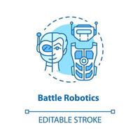 Battle robotics blue concept icon. Transformers idea thin line illustration. Types of robots, classification. Computer machine combat, fighting. Vector isolated outline drawing. Editable stroke