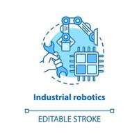 Industrial robotics blue concept icon. Building technology idea thin line illustration. Types of robots, classification. Computer machine constructing. Vector isolated outline drawing. Editable stroke