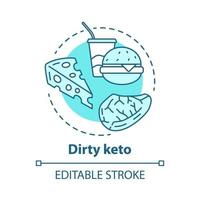 Dirty keto concept icon. Ketogenic diet idea thin line illustration. Macronutrient ratio. Fast food, nutrition plan. Carbs, fats, proteins. Vector isolated outline drawing. Editable stroke