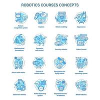 Robotics courses blue concept icons set. Creating robots idea thin line illustrations. Making electronics, devices. Lessons of robot modelling. Vector isolated outline drawings. Editable stroke