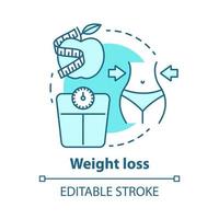 Weight loss concept icon. Dieting idea thin line illustration. Healthy lifestyle, healthcare, fitness. Sport, dietary nutrition, diet food. Vector isolated outline drawing. Editable stroke