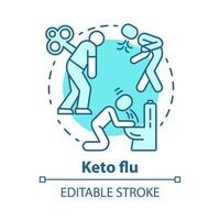 Keto flu concept icon. Ketogenic diet side effects idea thin line illustration. Illness, hurt. Nausea, fatigue, pain. Disease symptoms. Vector isolated outline drawing. Editable stroke