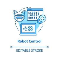 Robot control blue concept icon. Robotics system idea thin line illustration. Software and binary code. Information technology and programming. Vector isolated outline drawing. Editable stroke