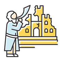 The fall of Jericho Bible story color icon. Castle ruin in Jerusalem city. Religious legend. Christian religion, holy book scene plot. Biblical narrative. Isolated vector illustration