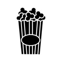 Paper glass with popcorn glyph icon. Pop corn. Silhouette symbol. Negative space. Vector isolated illustration