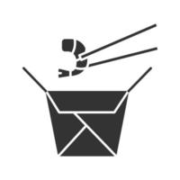 fideos chinos con mariscos en icono de glifo de caja de papel. fideos wok con gambas. símbolo de silueta. espacio negativo. vector ilustración aislada
