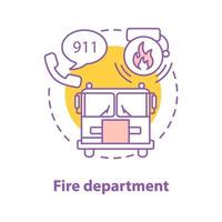 Fire department concept icon. Firefighting idea thin line illustration. Fire emergency call, truck, alarm. Vector isolated outline drawing