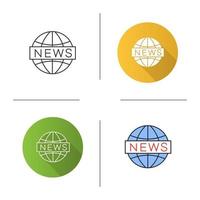 Global news icon. Newscast. Flat design, linear and color styles. Isolated vector illustrations