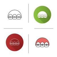 Dental braces icon. Teeth aligning. Flat design, linear and color styles. Isolated vector illustrations