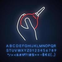 Lavement neon light icon. Enema. Clyster. Medical nonsurgical procedure. Constipation help. Douche for injection. Hygiene. Glowing sign with alphabet, numbers and symbols. Vector isolated illustration